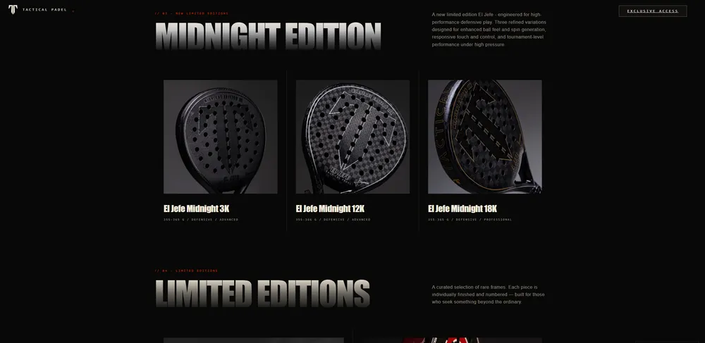Tactical Padel — Midnight Edition product range